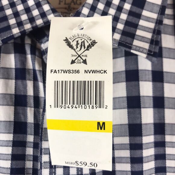 Flag & Anthem Mens Long Sleeve Woven Navy Blue White Plaid Shirt Sz Medium $59 - Picture 4 of 5